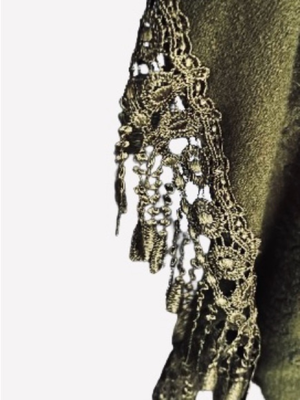Olive Green Crochet Fringe Shawl